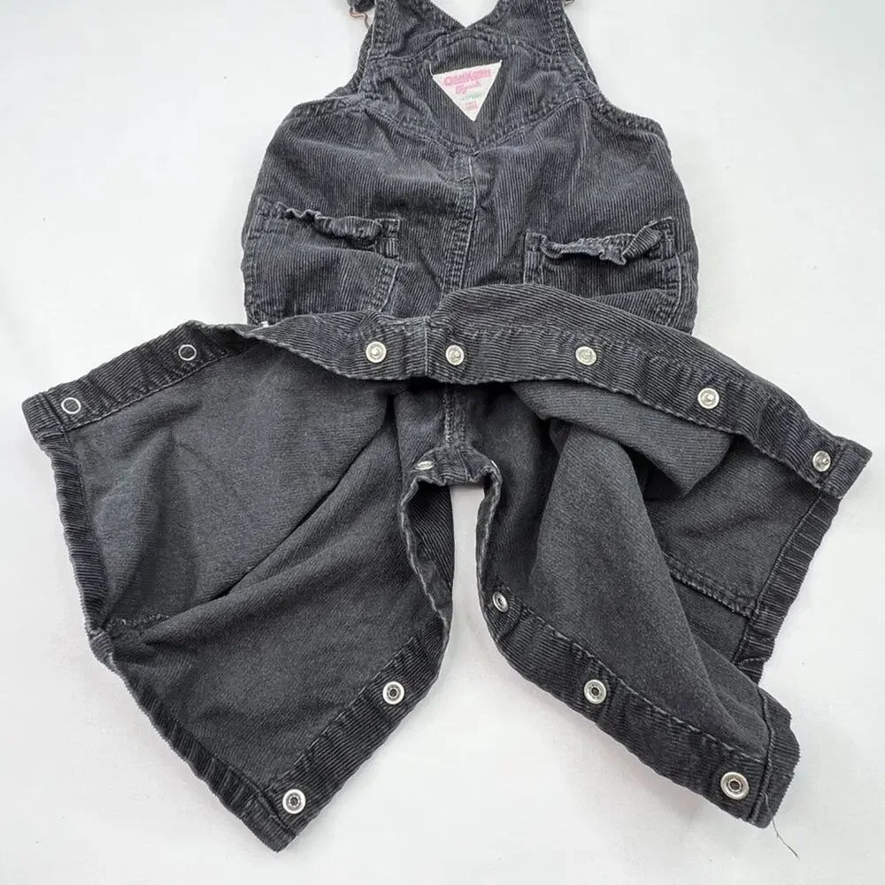 Vintage OshKosh B'Gosh Floral Black Corduroy Vestbak Overalls